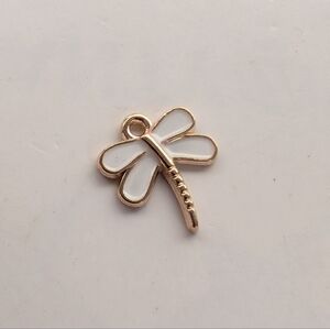 Vintage Gold Tone White Enamel Whimsy Dragonfly Bohemian Hippie Bracelet Charm